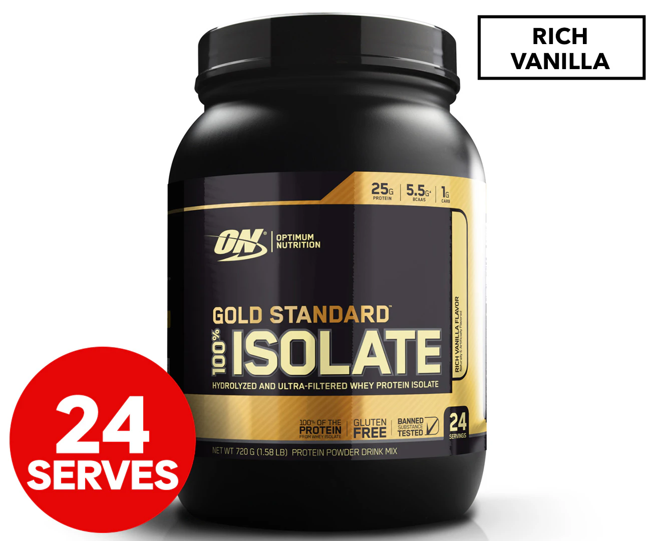 Optimum Nutrition Gold Standard 100% Isolate Whey Protein Rich Vanilla 720g / 24 Serves