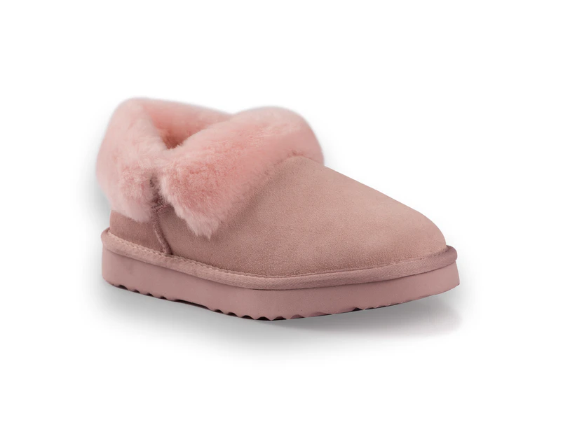 Aus Wooli Ugg Coogee Unisex Sheepskin Wool Traditional Ankle Slippers - Pink