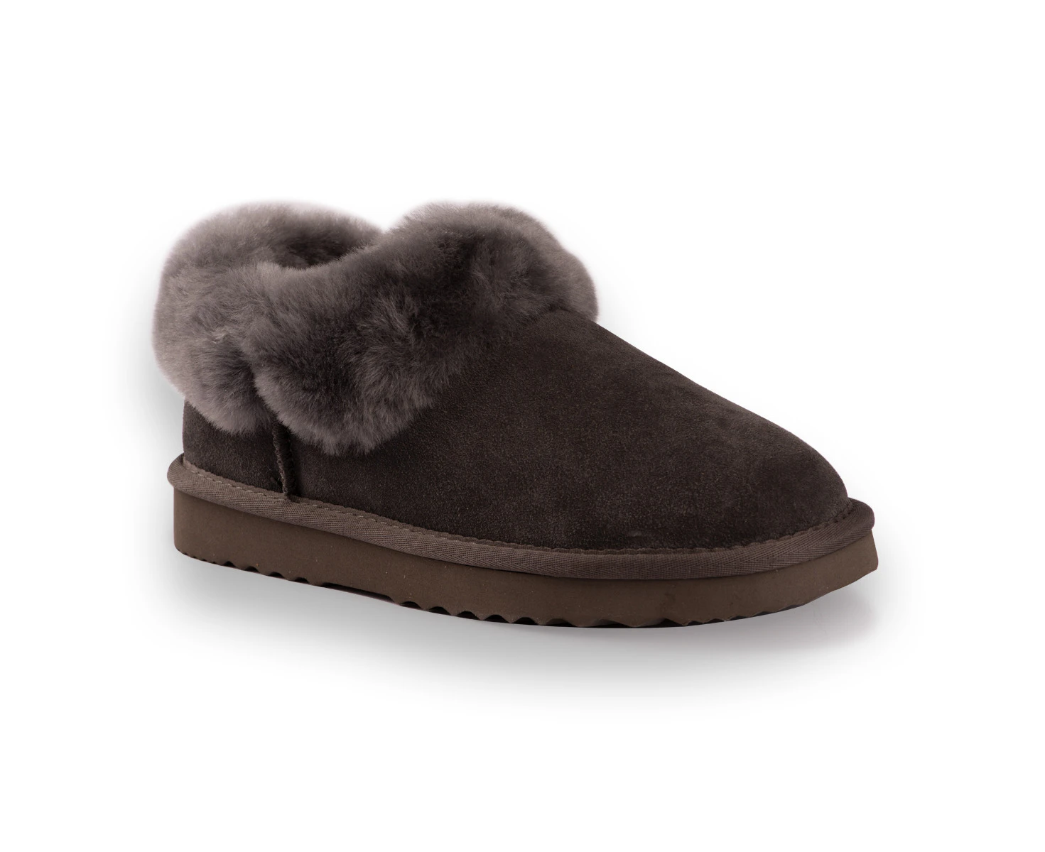 Aus Wooli Ugg Coogee Unisex Sheepskin Wool Traditional Ankle Slippers - Grey