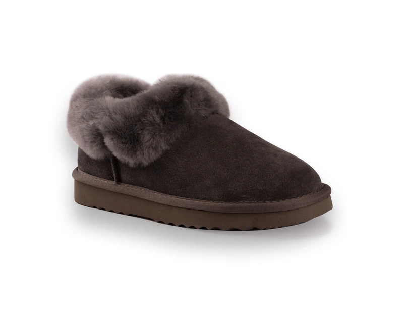 Aus Wooli Ugg Coogee Unisex Sheepskin Wool Traditional Ankle Slippers - Grey