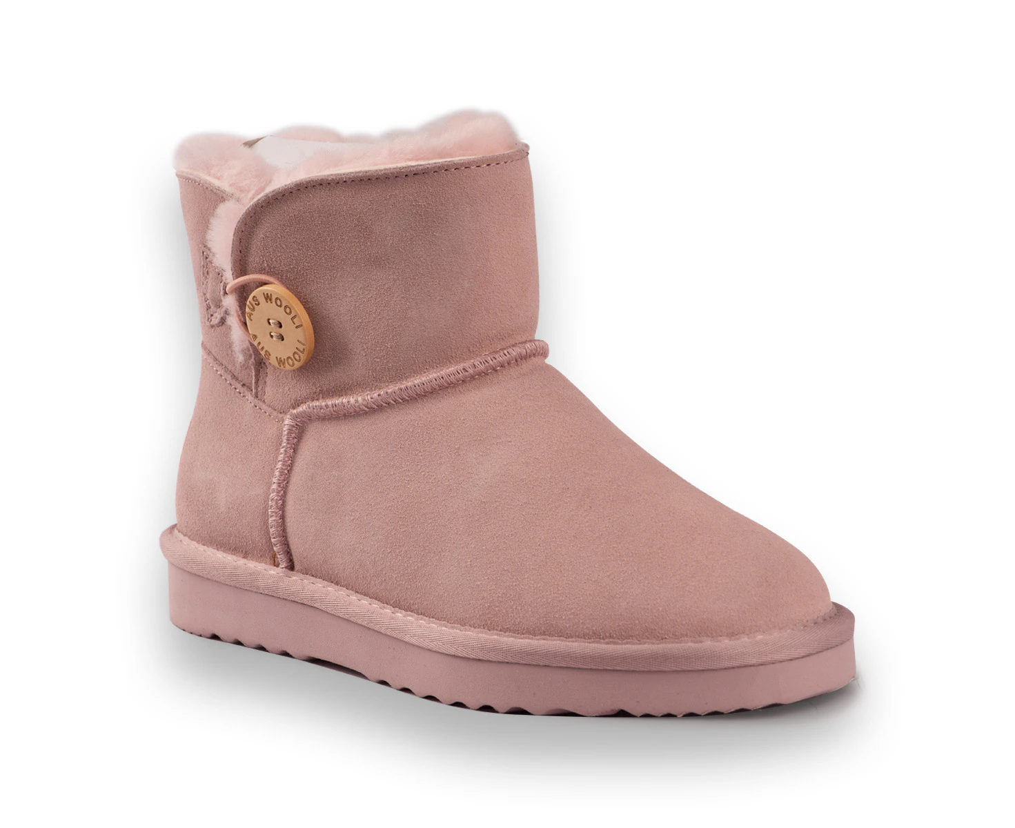 Aus Wooli Ugg Cabarita Short Sheepskin Button Boot - Pink