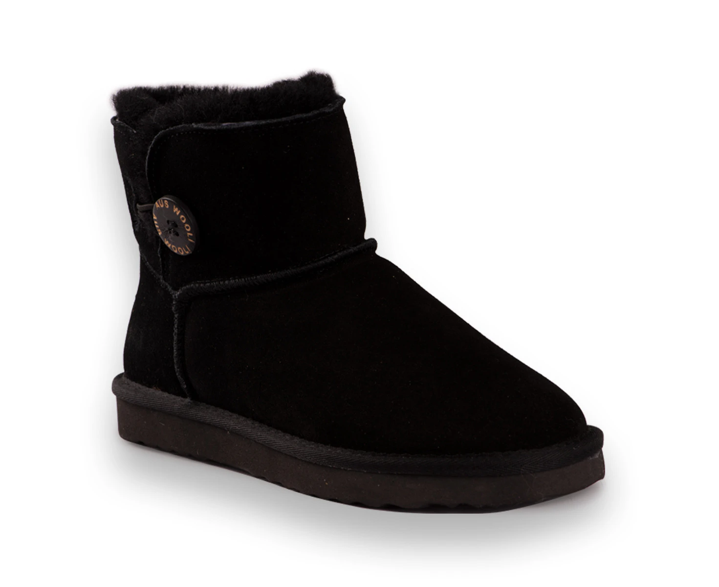 Aus Wooli Ugg Cabarita Short Sheepskin Button Boot - Black