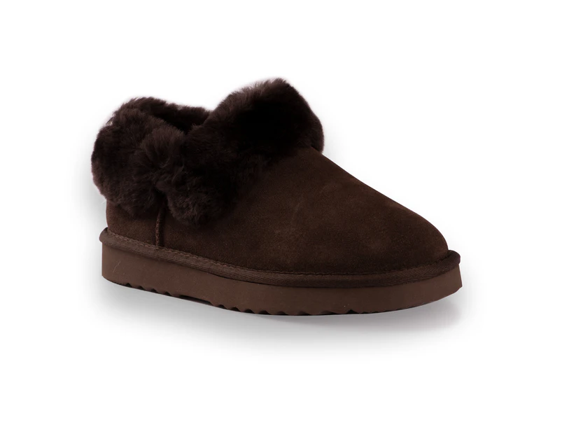 Aus Wooli Ugg Coogee Unisex Sheepskin Wool Traditional Ankle Slippers - Brown