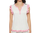 Nanette Lepore Women's Henley 2-Piece Pyjama Set - Ivory/Pink