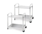 SOGA 2X 2 Tier 95x50x95cm Stainless Steel Kitchen Dining Food Cart Trolley Utility Large