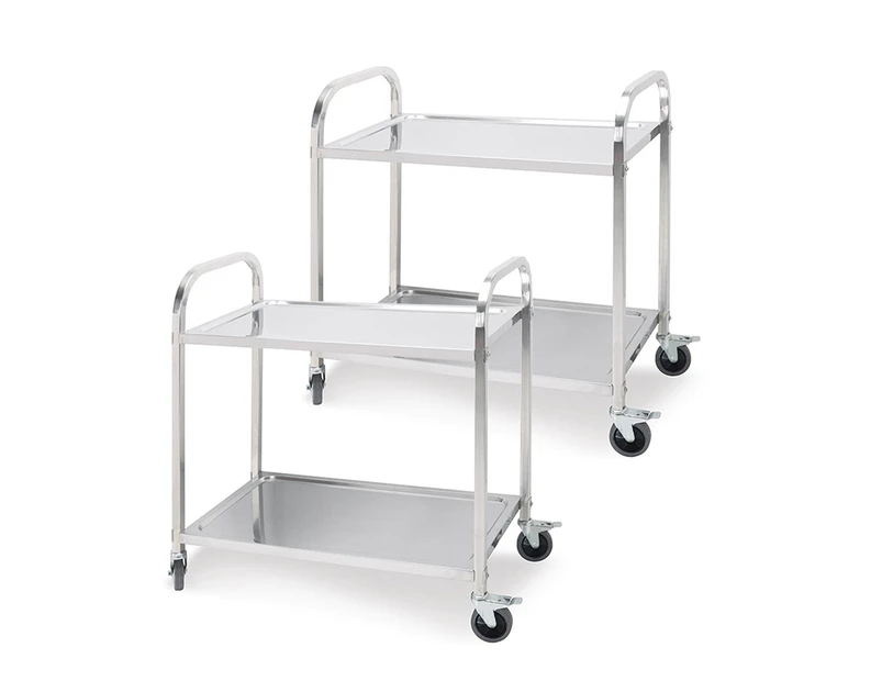SOGA 2X 2 Tier 95x50x95cm Stainless Steel Kitchen Dining Food Cart Trolley Utility Large