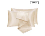 JustLinen 2Pcs 51x76cm Satin PillowCases Queen Size Comfort Soft Cover Bedding Set-Beige