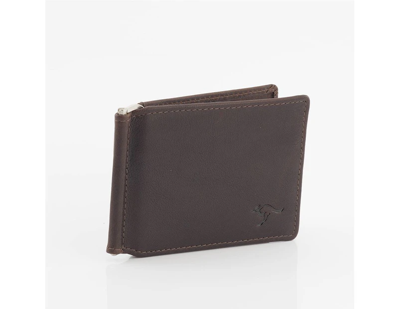 RFID Genuine Cowhide Leather Slim Mens Money Clip Wallet - Brown