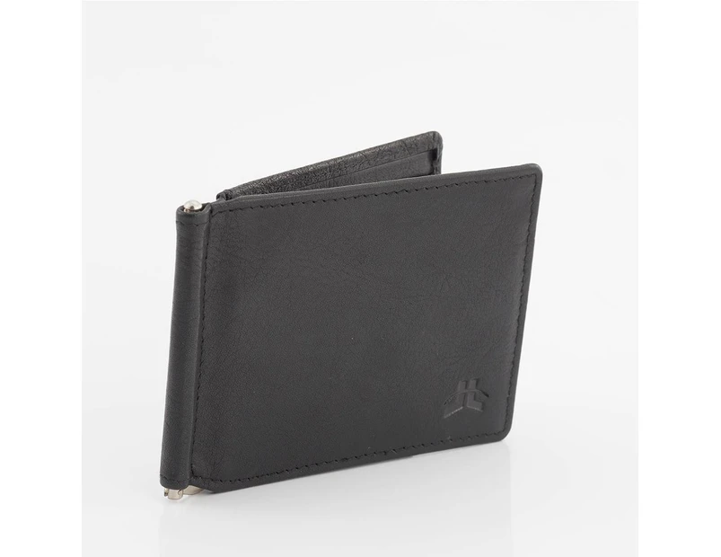 RFID Genuine Cowhide Leather Slim Mens Money Clip Wallet - Black