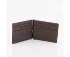 RFID Genuine Cowhide Leather Slim Mens Money Clip Wallet - Brown