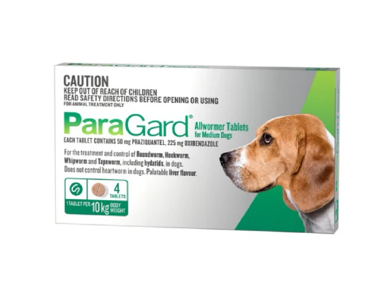 ParaGard Allwormer for Dogs 10kg Bodyweight - 4 Tablets - Pet Intestinal Worm Tabs