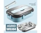 4 Grid Stainless Steel Thermos Thermal Lunch Box With Bag Set Food Container Kids Adult Blue 2