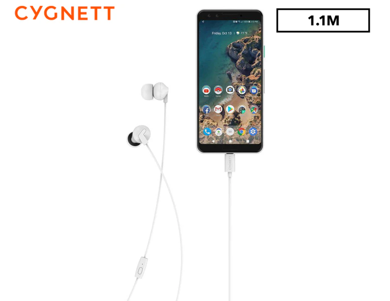 Cygnett Essentials 1.1m USB-C Earphones - White