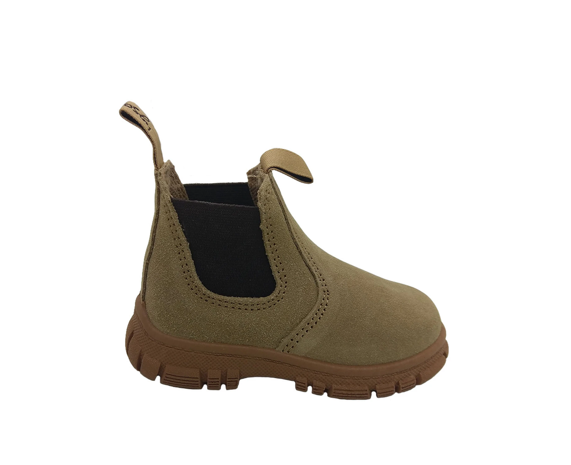 Grosby Ranch Suede Toddler Kids Boots Leather Upper Pull on Tabs Elastic Panels - Wheat