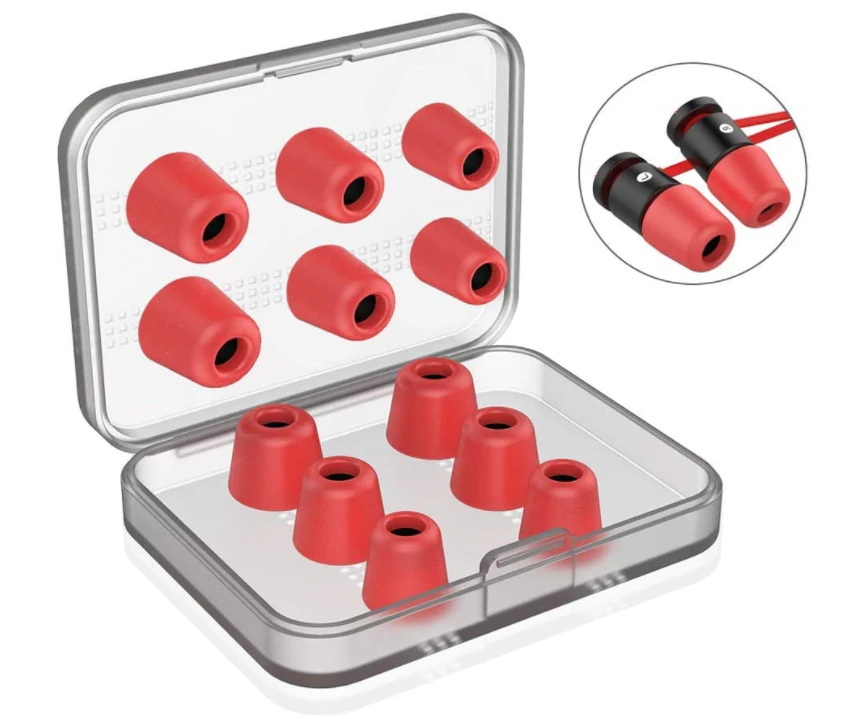 [6 Pairs] Earphone Tips New Bee 12pcs Earbud Tips Blocking Out Ambient Noise Memory Foam Earbuds Inner 4.9mm for Headphones with 5mm-7mm Tips RED