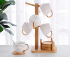 Gourmet Kitchen Bamboo Tea & Coffee Cup Rack w/ 6 Coasters