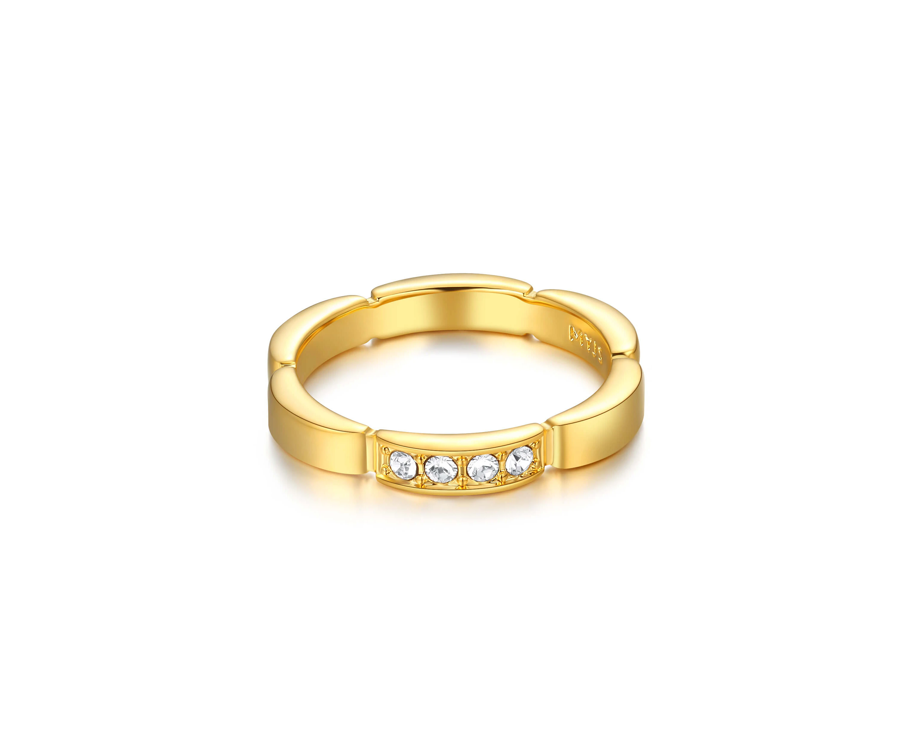 Maillon Unitary Link Ring with Swarovski Crystals Gold Plated