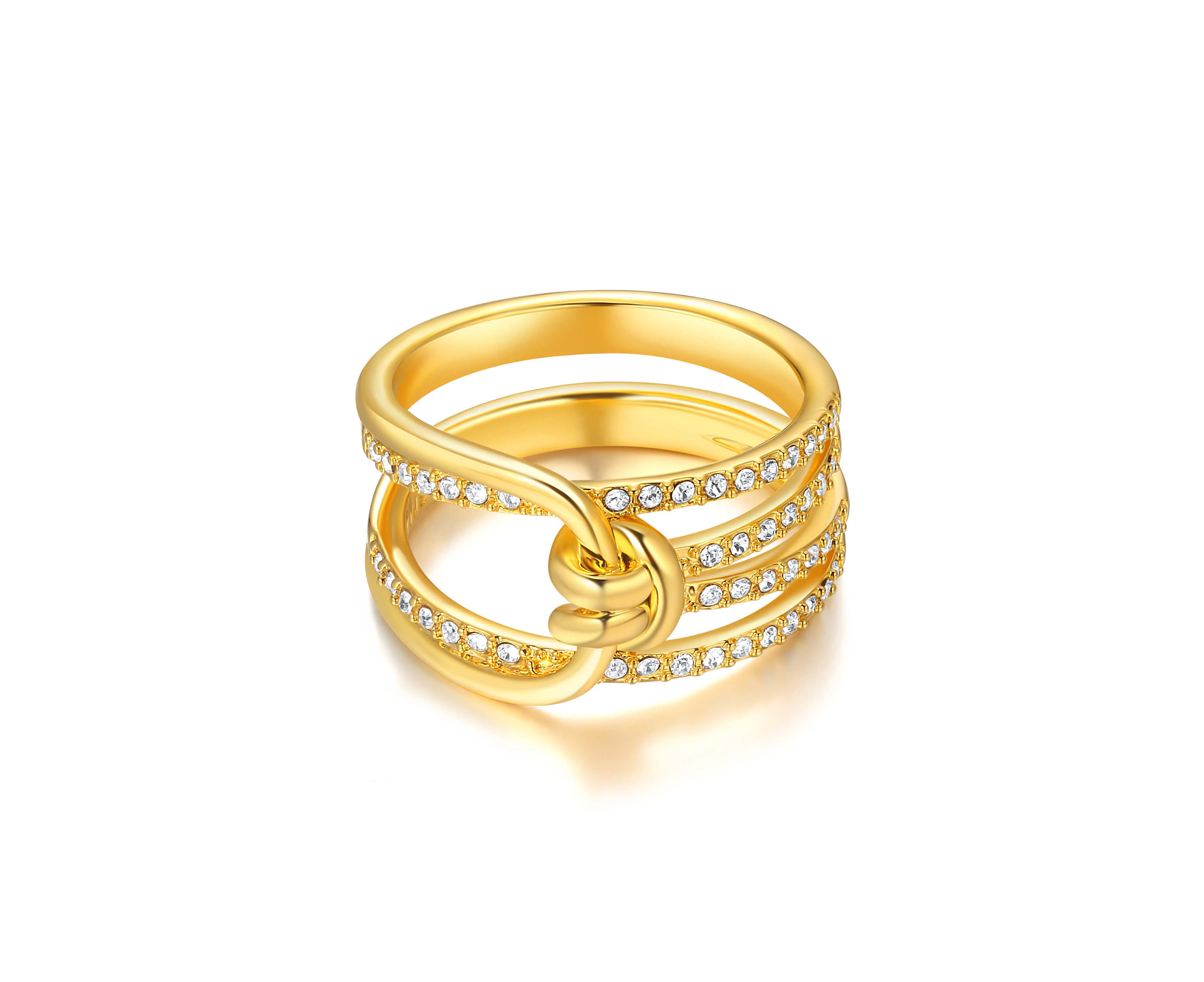 Lifelong Knot Statement Ring with Swarovski Crystals Gold Plated