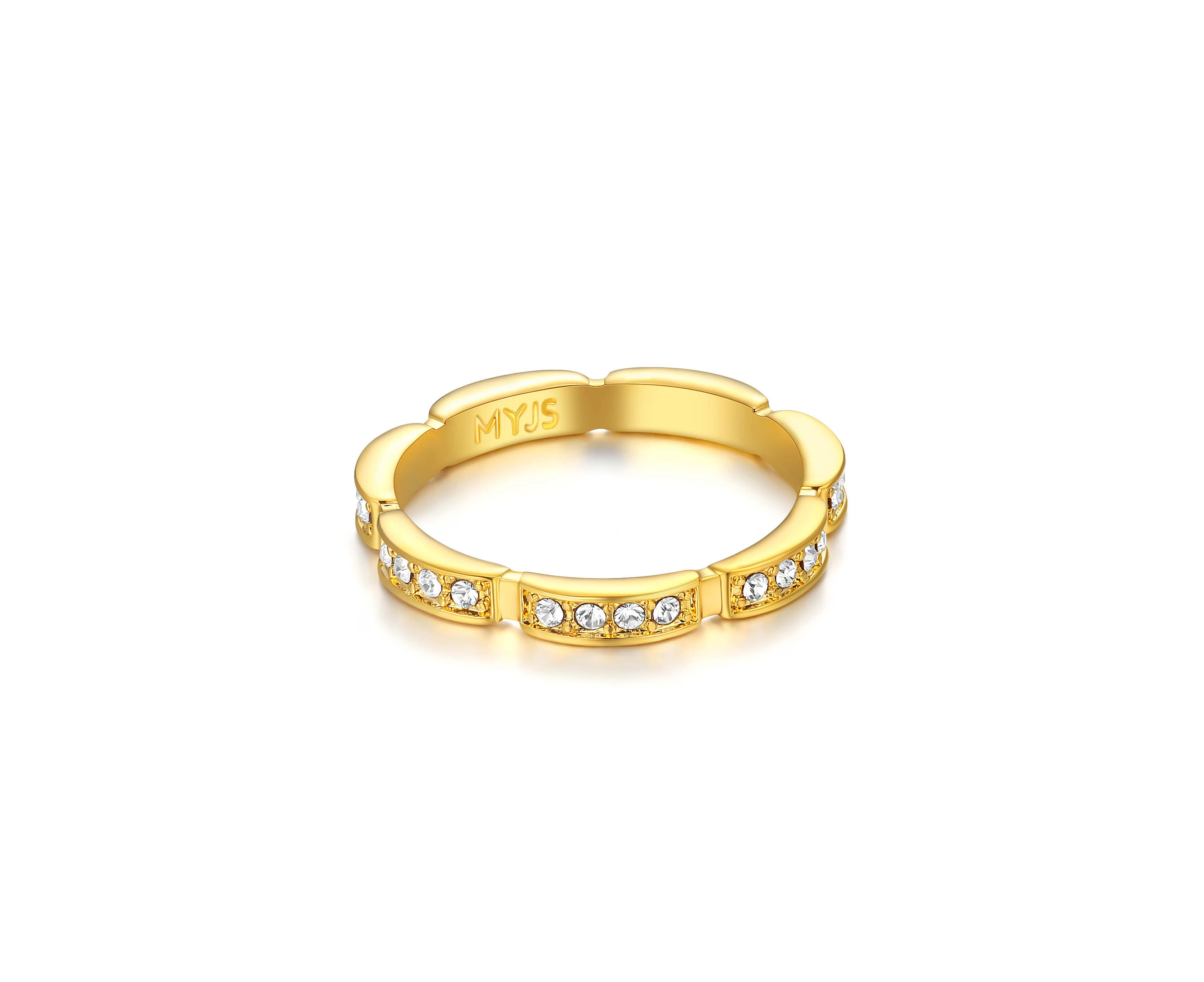 Maillon Link Ring with Swarovski Crystals Gold Plated