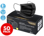 Virafree 3 Ply Disposable Protective Face Masks 50-Pack - Black