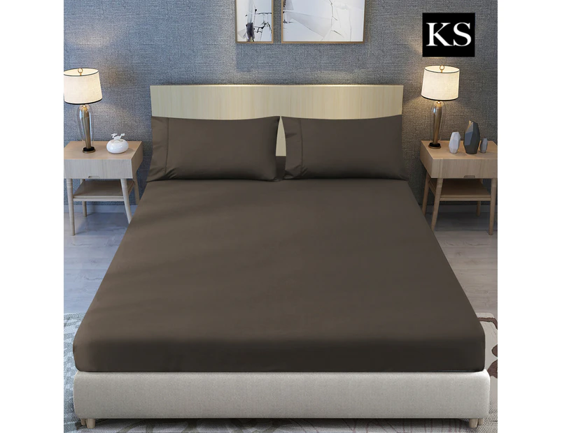 JustLINEN 300 TC King Single Size Bedding Soft Bed Sheet Set - Chocolate