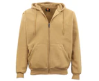 Adult Unisex Zip Plain Fleece Hoodie Hooded Jacket Mens Sweatshirt Jumper XS-6XL - Tan