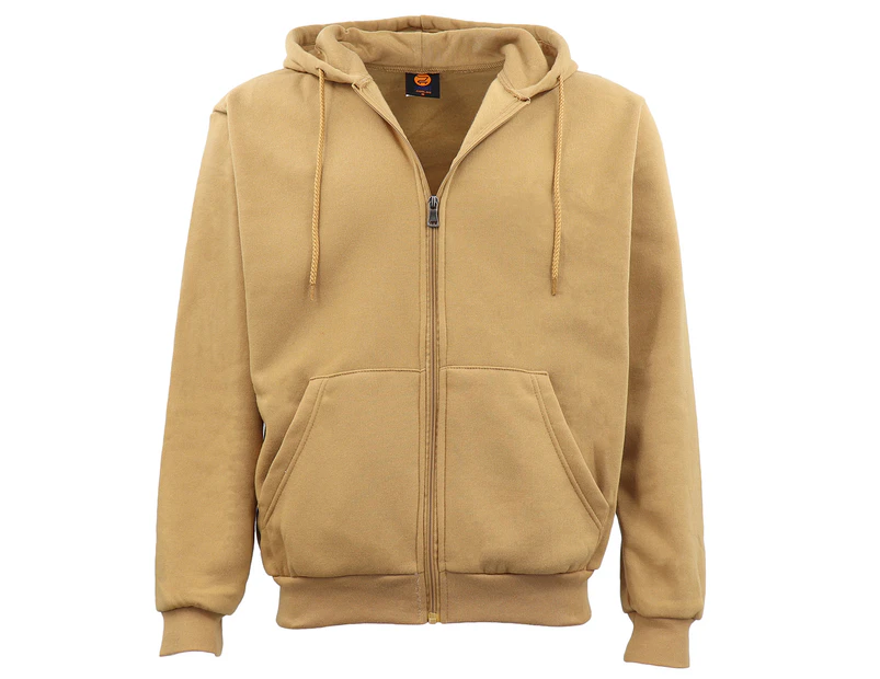 Adult Unisex Zip Plain Fleece Hoodie Hooded Jacket Mens Sweatshirt Jumper XS-6XL - Tan