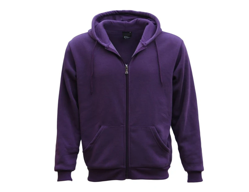 Adult Unisex Zip Plain Fleece Hoodie Hooded Jacket Mens Sweatshirt Jumper XS-6XL - Purple
