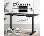 Artiss Standing Desk Adjustable Height Desk Dual Motor Black Frame Black Desk Top 120cm