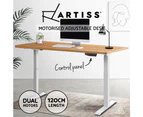 Artiss Standing Desk Adjustable Height Desk Dual Motor White Frame Oak Desk Top 120cm