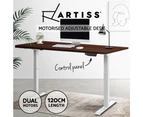 Artiss Standing Desk Adjustable Height Desk Dual Motor White Frame Walnut Desk Top 120cm