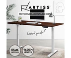 Artiss Standing Desk Adjustable Height Desk Dual Motor White Frame Walnut Desk Top 140cm