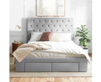 Four Storage Drawers Bed Frame with Tall Diamond Patterned Bed Head in King, Queen and Double Size (Grey Fabric)
