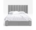 Four Storage Drawers Bed Frame with Tall Vertical Lined Bed Head with WIngs in King, Queen and Double Size (Grey Fabric) 5