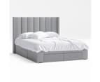 Four Storage Drawers Bed Frame with Tall Vertical Lined Bed Head with WIngs in King, Queen and Double Size (Grey Fabric) 6