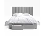 Four Storage Drawers Bed Frame with Tall Vertical Lined Bed Head with WIngs in King, Queen and Double Size (Grey Fabric) 7