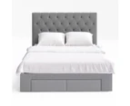 Four Storage Drawers Bed Frame with Tall Diamond Patterned Bed Head in King, Queen and Double Size (Charcoal Fabric)