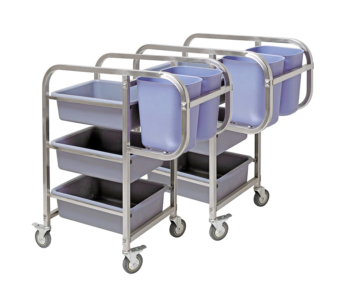 SOGA 2X 3 Tier Food Trolley Food Waste Cart Five Buckets Kitchen Food Utility 82x43x92cm Square