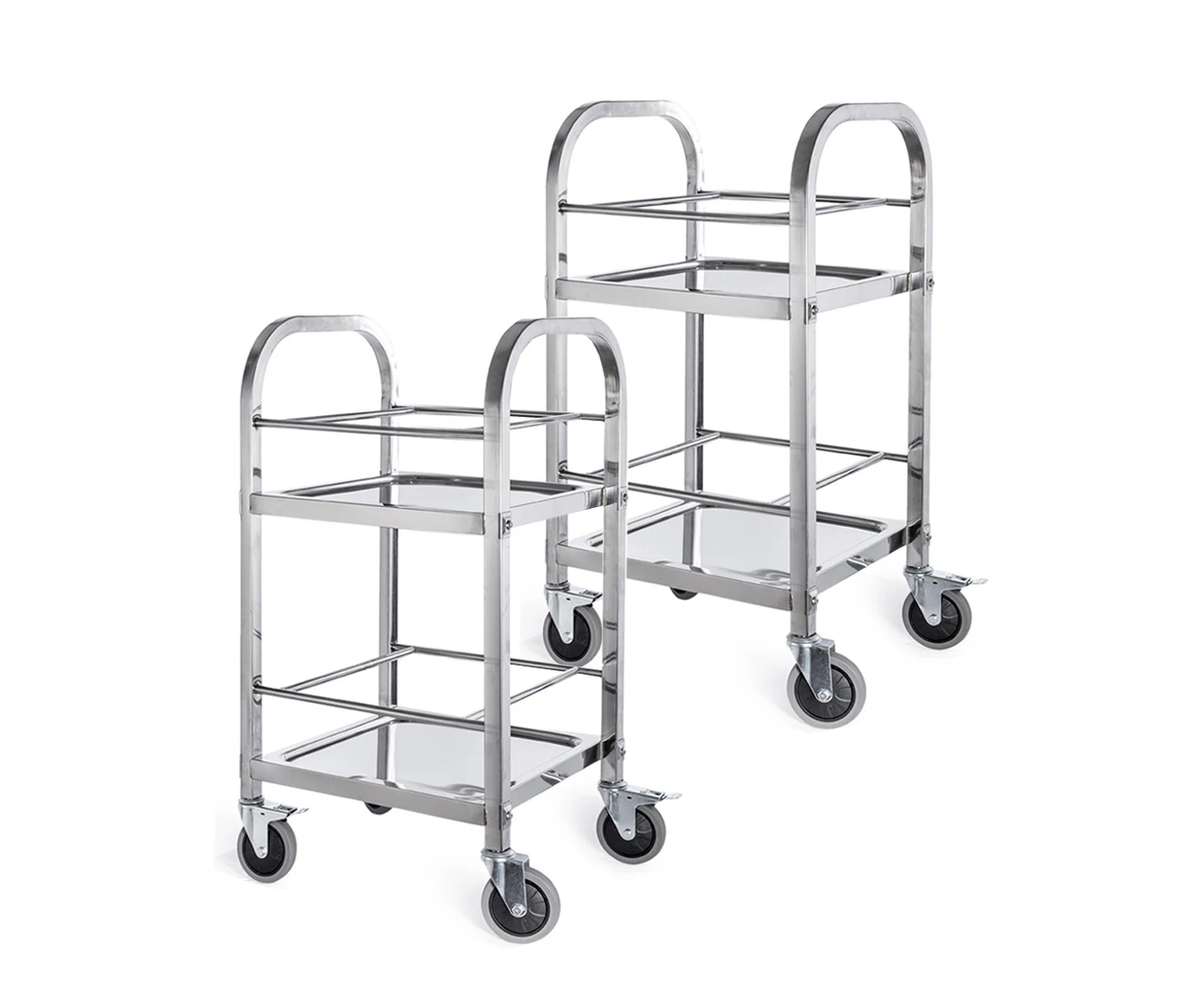 SOGA 2X 2 Tier 500x500x950 Stainless Steel Square Tube Drink Wine Food Utility Cart