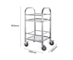 SOGA 2X 2 Tier 500x500x950 Stainless Steel Square Tube Drink Wine Food Utility Cart