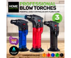 Home Master Blow Torch 3PK Jet Lighter Kitchen Tobacco Safety Lock Refillable