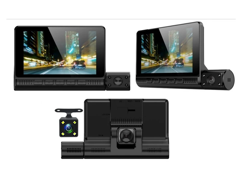 4 inch 3-Lens Dashcam, Night Vision, DVR Dash Cam, 3 Cameras, Front, Rear & Reversing Camera
