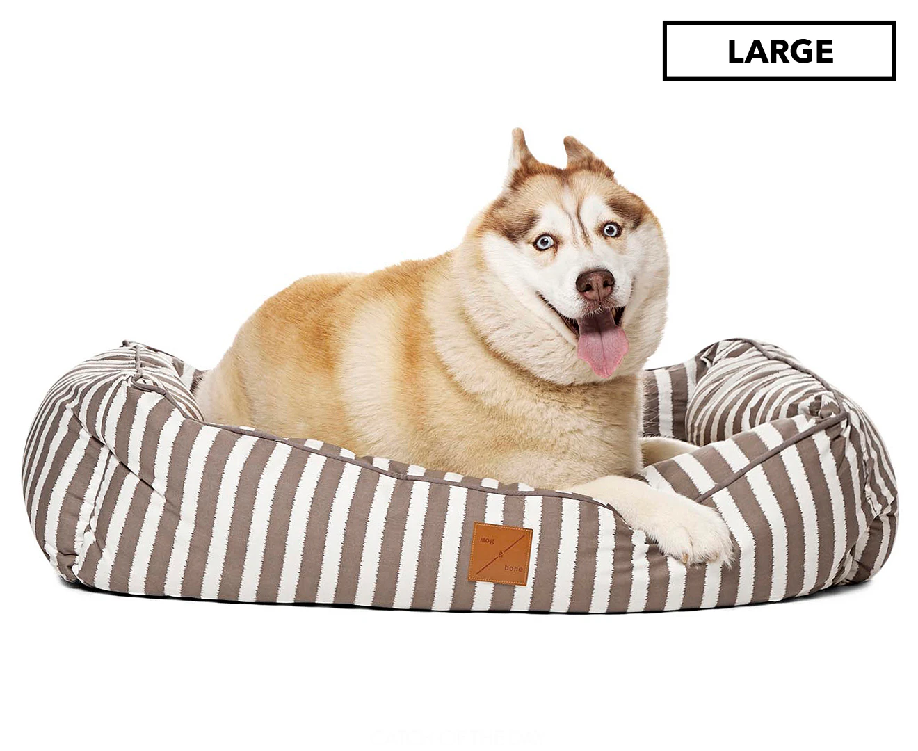 Mog & Bone Bolster Dog Bed Latte Hampton Stripe Large