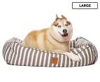 Mog & Bone Bolster Large Pet Bed - Latte Hamptons Stripe