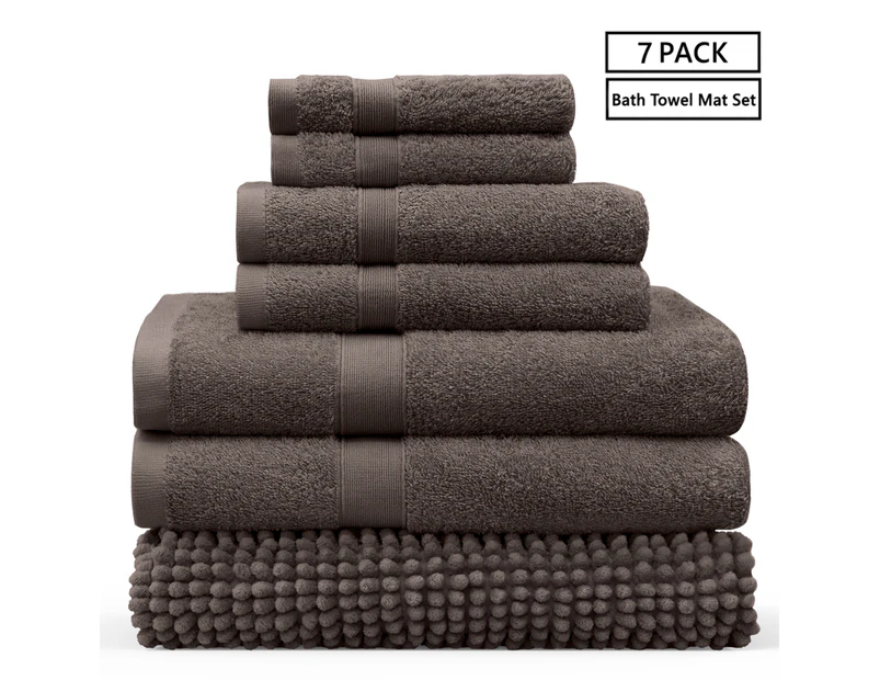 JustLINEN 7 Pieces Cotton 550GSM Bath Towel with Chenille Mat Set-Chocolate Brown