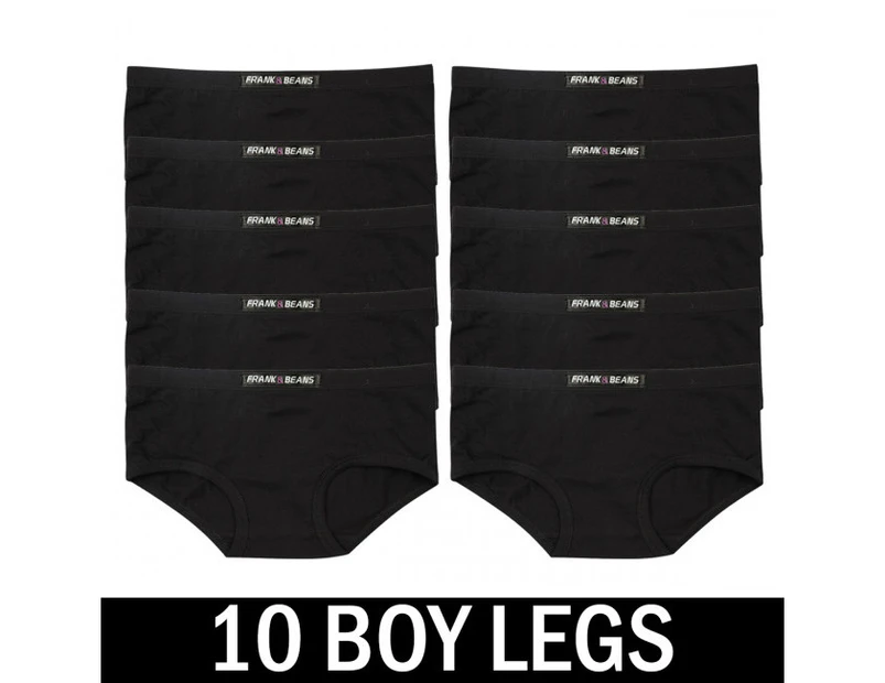 Womens Boyleg Panties Black 10 Pack - Frank and Beans Underwear