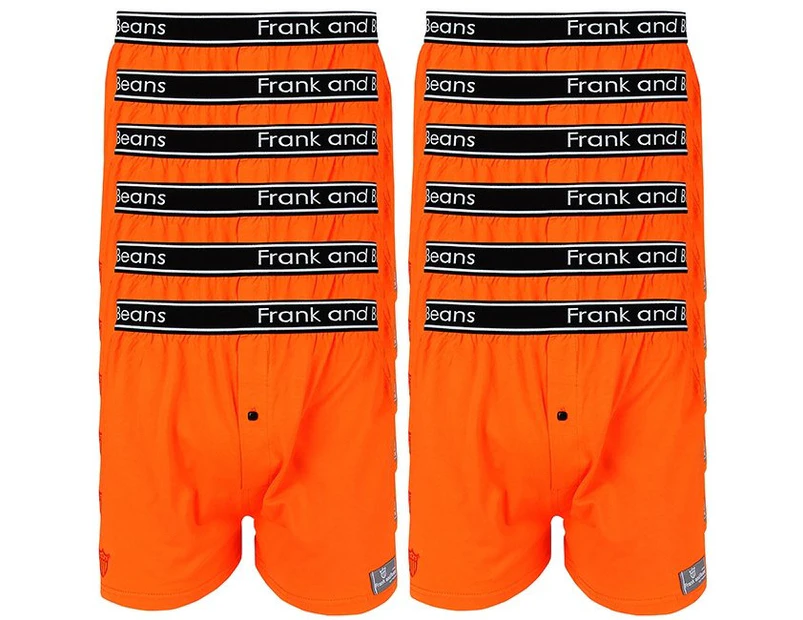 Men's Boxer Shorts x12 Pack 100% Cotton - Frank and Beans - Orange