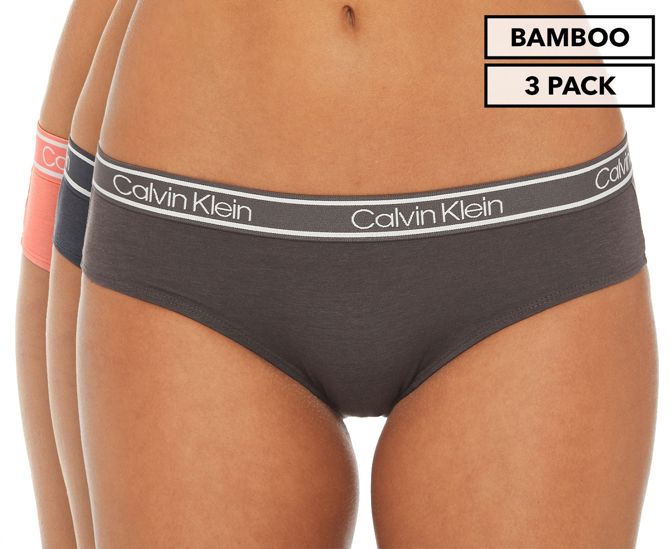 Calvin Klein Women's Bamboo Comfort Hipster 3-Pack - Ash Grey/Navy