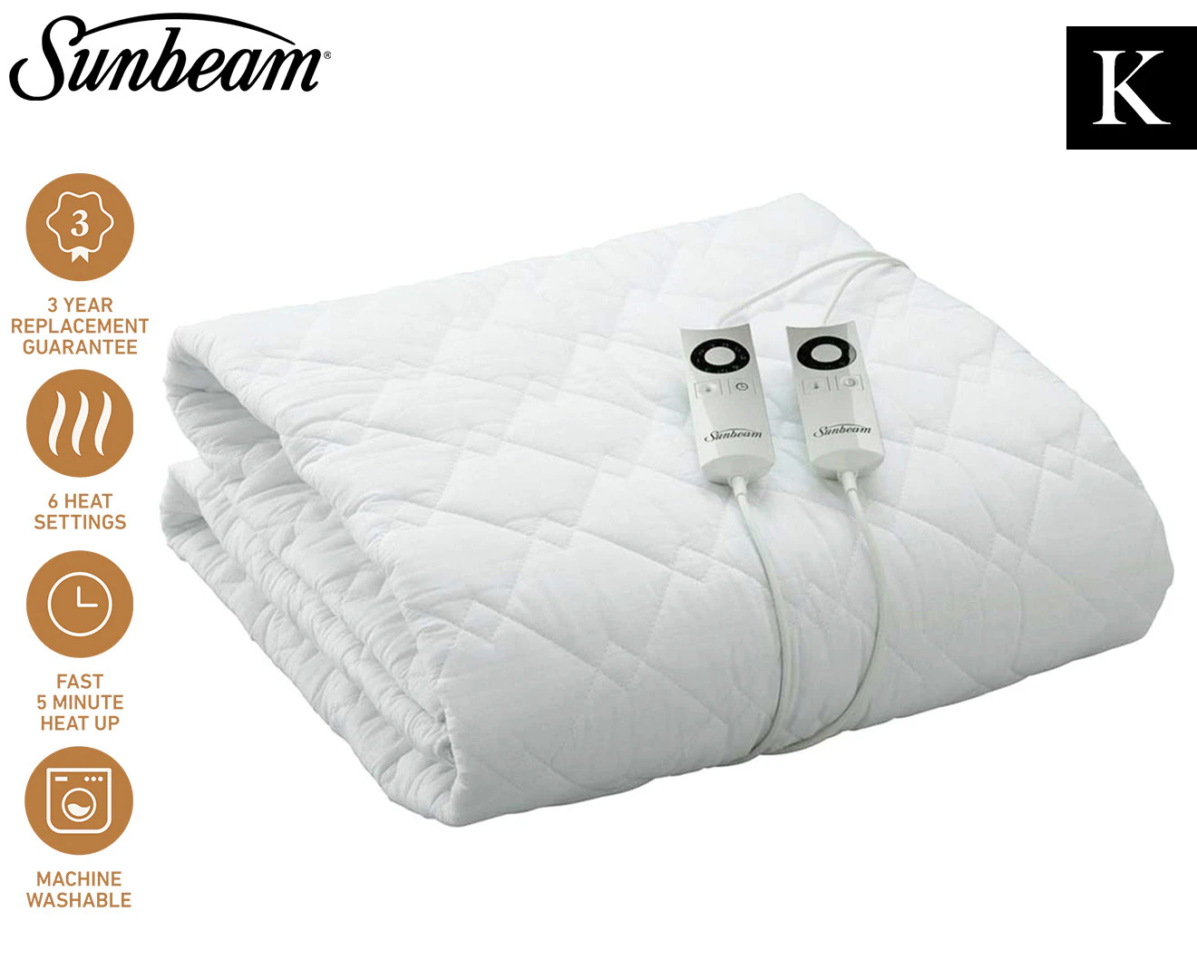 Sunbeam Sleep Perfect King Bed Quilted Electric Blanket BLQ5471