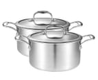 SOGA 2X 22cm Stainless Steel Soup Pot Stock Cooking Stockpot Heavy Duty Thick Bottom with Glass Lid 1
